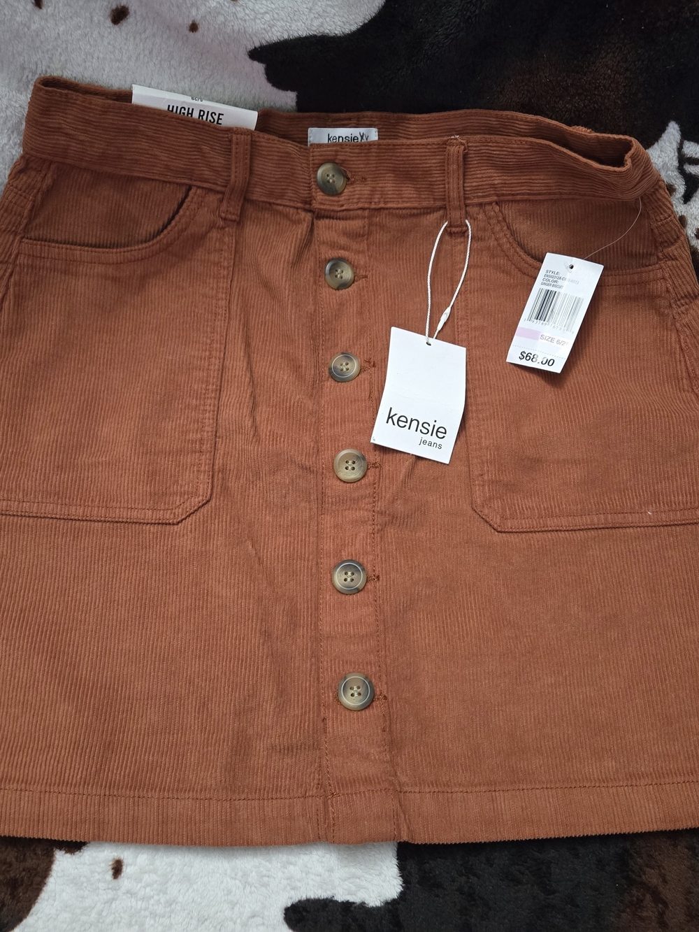 Kensie High-Rise Corduroy Button-Front Mini Skirt - Rust